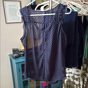 Gap Sheer Navy Polka Dot Sleeveless Top. Size M